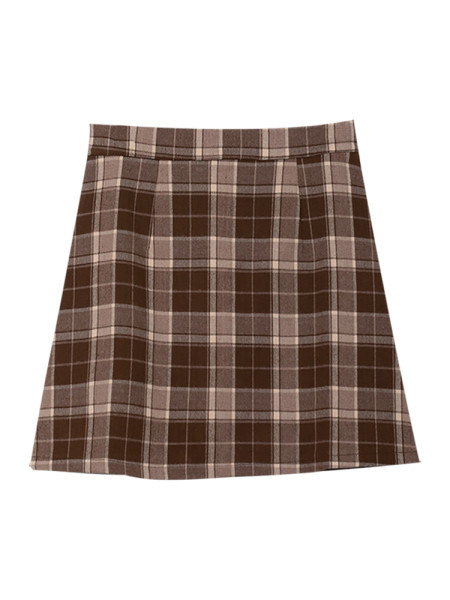 Naiste kõrge vöökohaga ruuduline seelik - retro stiilis A-joon