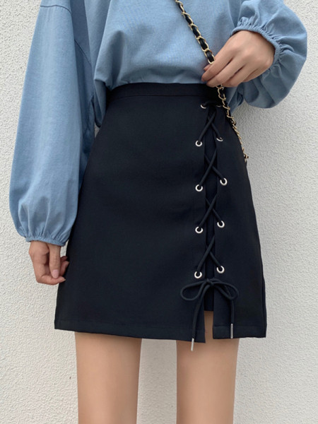 Uue mudeli kõrge vöökoha ja lipsudega naiste seelik