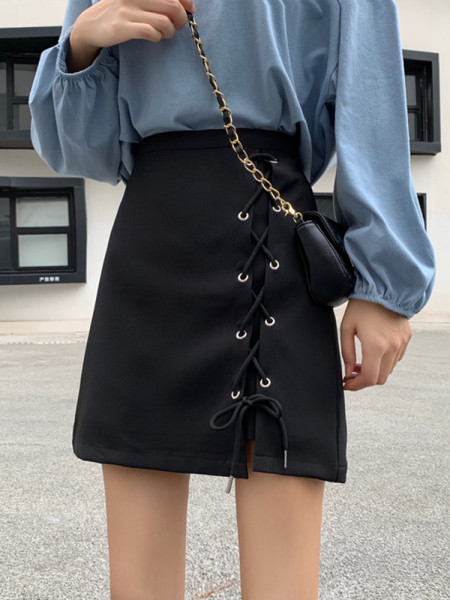 Uue mudeli kõrge vöökoha ja lipsudega naiste seelik