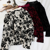 Modern női ing virágmintával és O-nyakkivágással