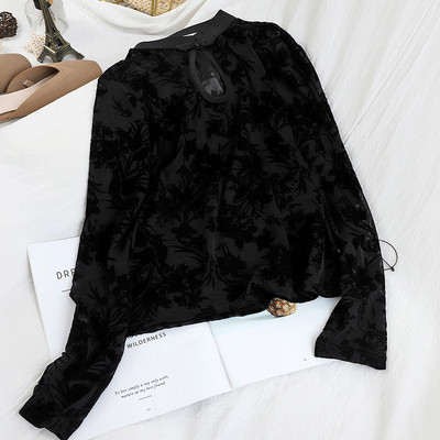 Modern női ing virágmintával és O-nyakkivágással