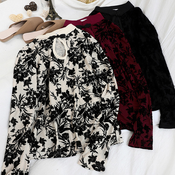 Modern női ing virágmintával és O-nyakkivágással