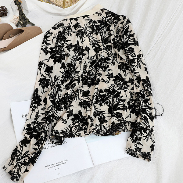 Modern női ing virágmintával és O-nyakkivágással