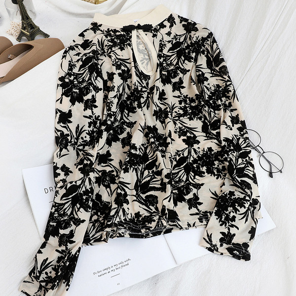 Modern női ing virágmintával és O-nyakkivágással