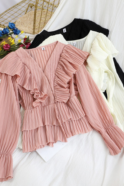 Moodne naiste plisseeritud särk ja V-kaelus