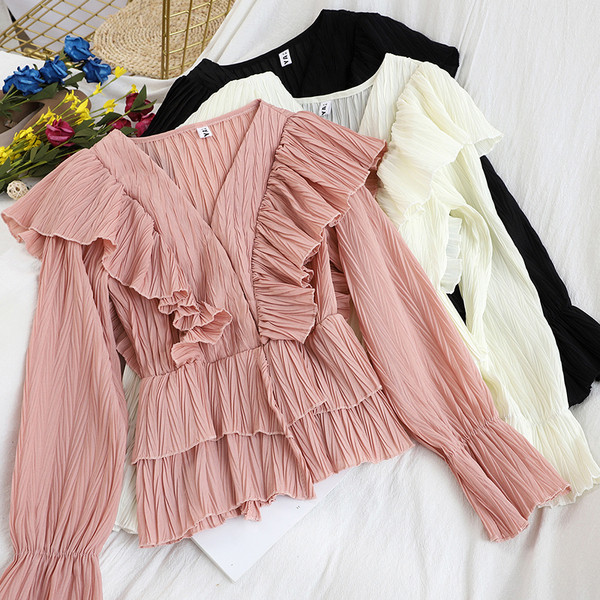 Moodne naiste plisseeritud särk ja V-kaelus