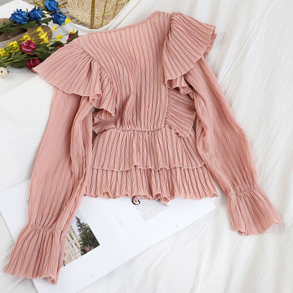 Moodne naiste plisseeritud särk ja V-kaelus