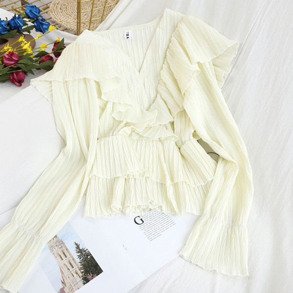 Moodne naiste plisseeritud särk ja V-kaelus