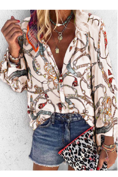 Stiilne nööpide ja värvilise mustriga naiste särk