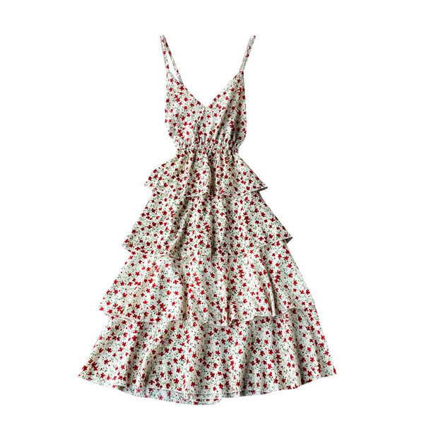 Šarena ženska haljina - sa tankim naramenicama i cvjetnim motivima