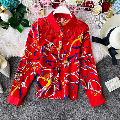 Új modell női ing virágos motívumokkal és klasszikus gallérral