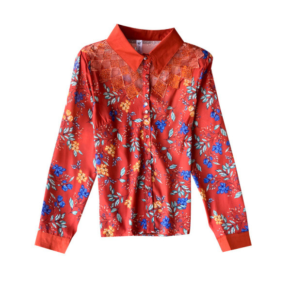 Új modell női ing virágos motívumokkal és klasszikus gallérral