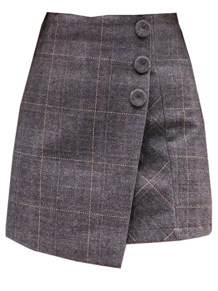 Naiste kõrge vöökoha ja nööpidega ruuduline seelik