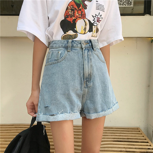 Uus mudel naiste lühikeste pükste vöö ja rebenenud motiividega