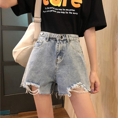 Модерни къси дамски панталони със скъсани мотиви и висока талия