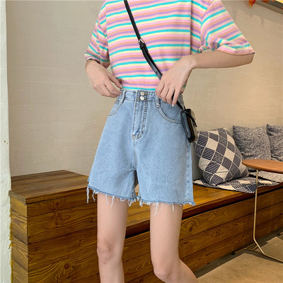 Tavaszi női rövidnadrág magas derékkal, szakadt motívumokkal