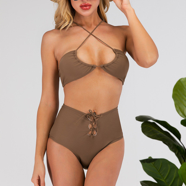 Moodne kaheosaline ujumistrikoo - kõrge vöökohaga püksid ja lipsud