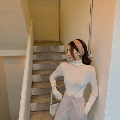 Kõrge kraega vabaaja naiste pluus velvetist jerseyst