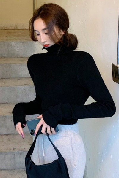 Kõrge kraega vabaaja naiste pluus velvetist jerseyst