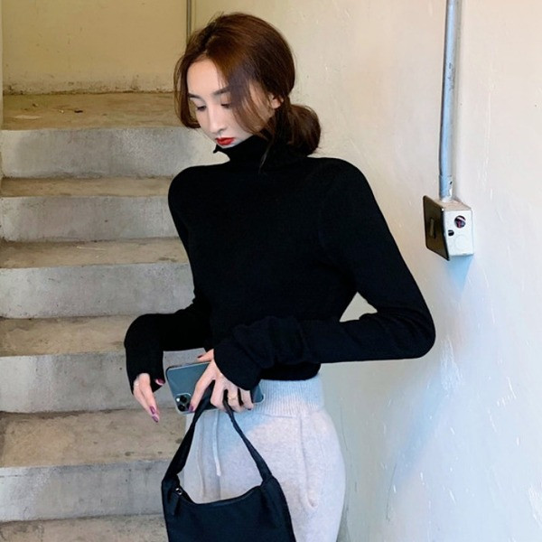 Kõrge kraega vabaaja naiste pluus velvetist jerseyst