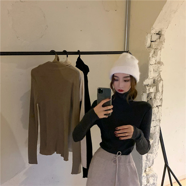 Kõrge kraega vabaaja naiste pluus velvetist jerseyst