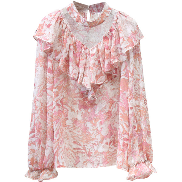 Modern női ing spitz nyakkivágással és virágmintával