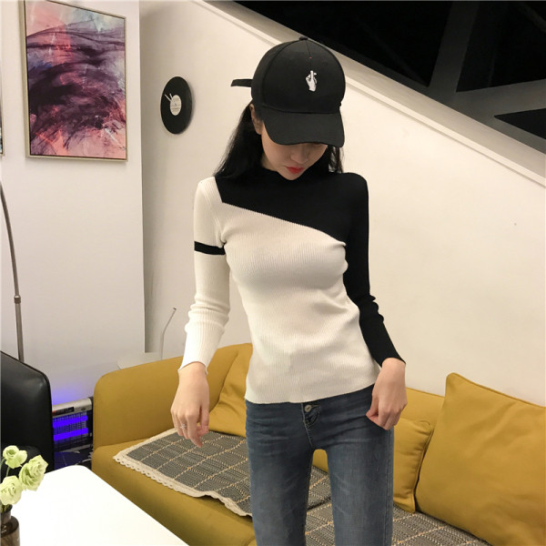 Liibuv naiste kahetooniline velvetist trikoo pluus madala kraega kaelas