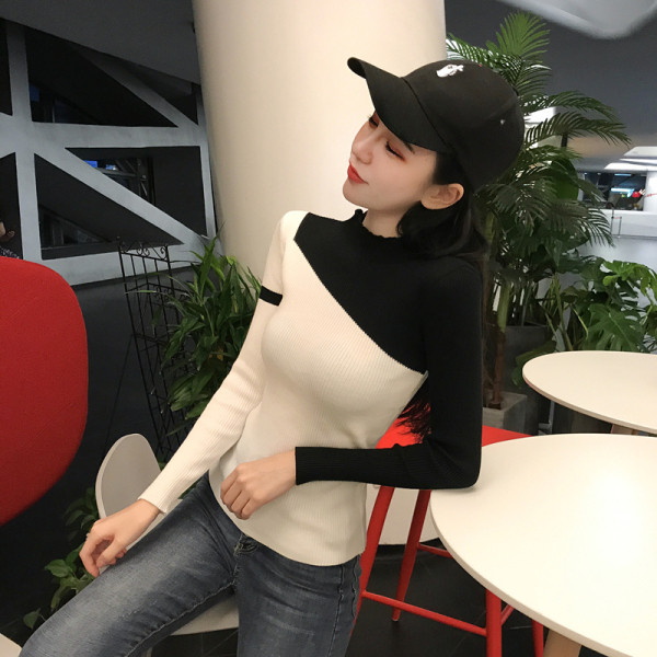 Liibuv naiste kahetooniline velvetist trikoo pluus madala kraega kaelas