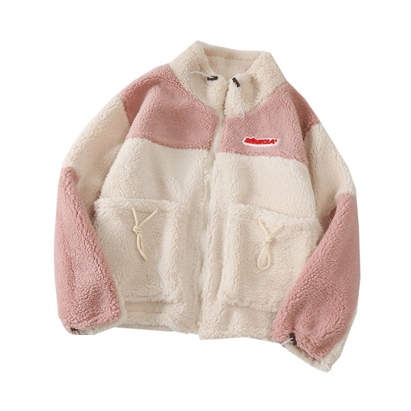 Плюшено дамско яке с висока яка, джобове и цип