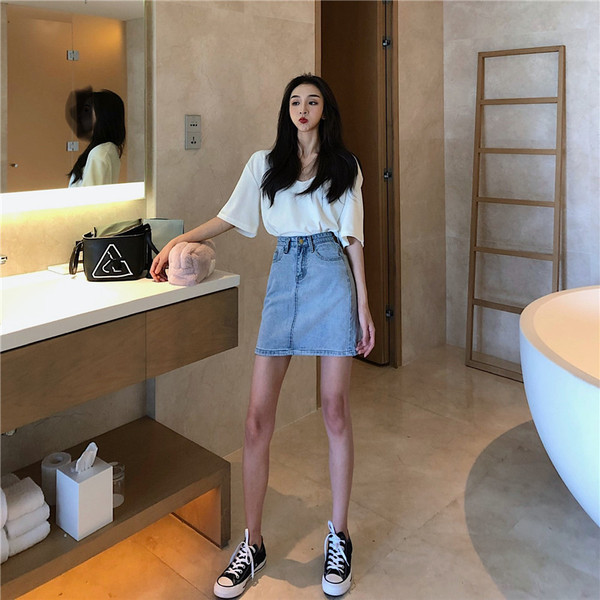 Naiste kõrge vöökohaga teksaseelik