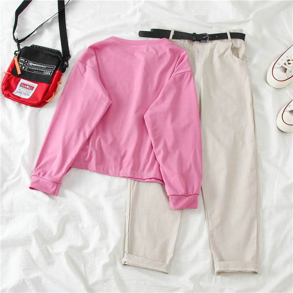 Naiste igapäevane kaheosaline komplekt - pluus kirjaga ja püksid vööga