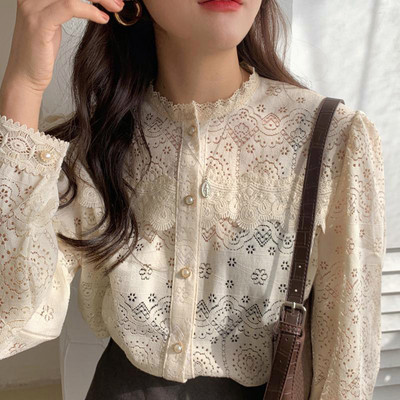 Női csipke őszi ing gombokkal, retro stílusban