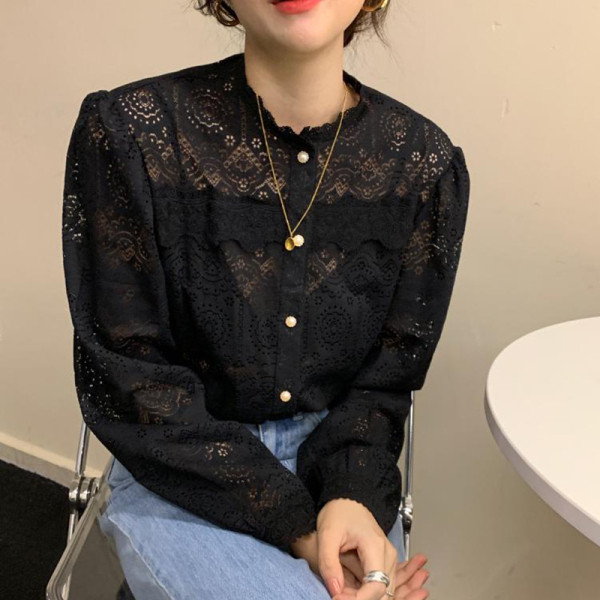 Női csipke őszi ing gombokkal, retro stílusban