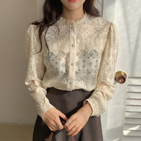Női csipke őszi ing gombokkal, retro stílusban