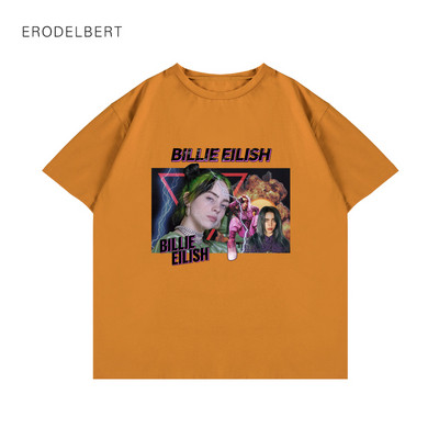 Modern póló rövid ujjal és ovális nyakkivágással, Bilie Eilish rátéttel