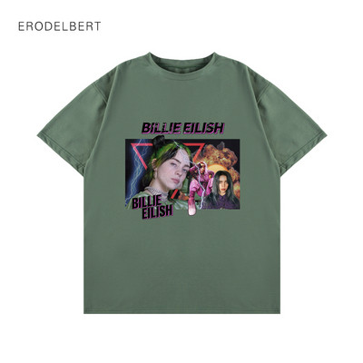 Modern póló rövid ujjal és ovális nyakkivágással, Bilie Eilish rátéttel