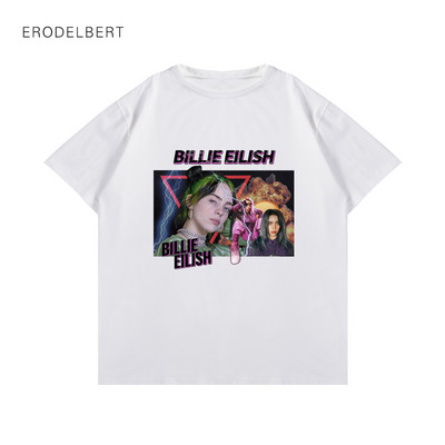 Modern póló rövid ujjal és ovális nyakkivágással, Bilie Eilish rátéttel