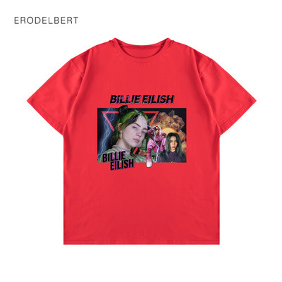 Modern póló rövid ujjal és ovális nyakkivágással, Bilie Eilish rátéttel