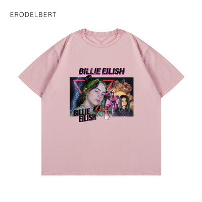Modern póló rövid ujjal és ovális nyakkivágással, Bilie Eilish rátéttel