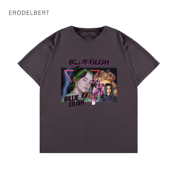 Modern póló rövid ujjal és ovális nyakkivágással, Bilie Eilish rátéttel