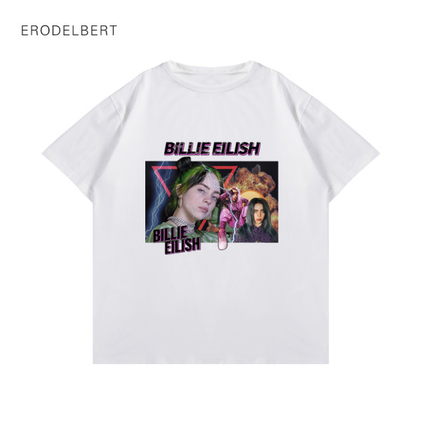 Modern póló rövid ujjal és ovális nyakkivágással, Bilie Eilish rátéttel