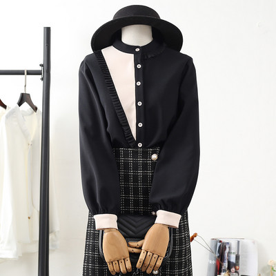 Modern női ing kerek nyakkivágással, gombokkal és hosszú ujjakkal