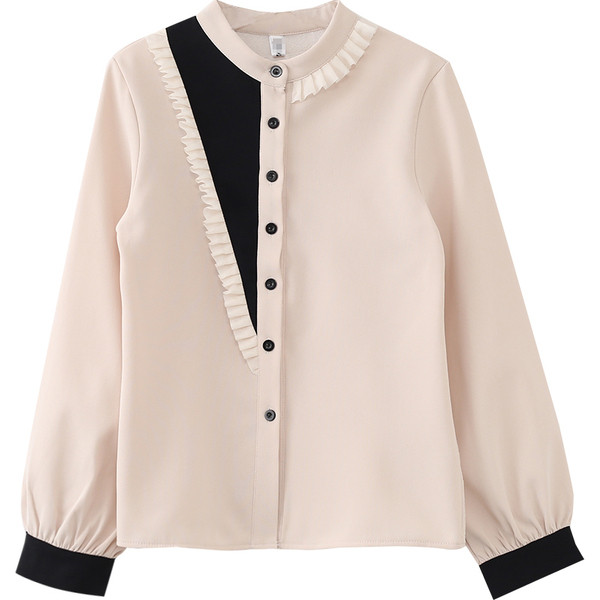 Modern női ing kerek nyakkivágással, gombokkal és hosszú ujjakkal