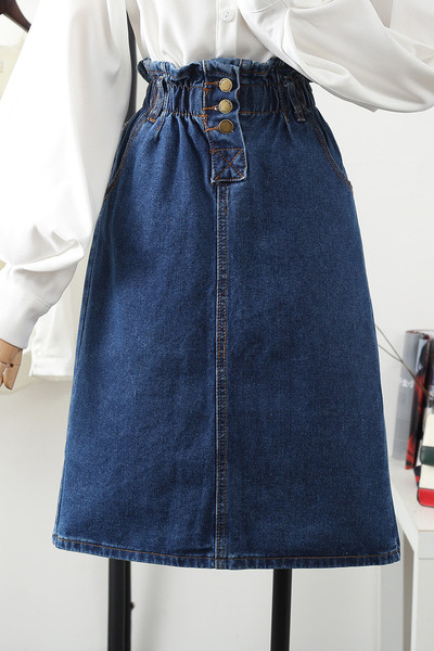 Uue mudeli kõrge vöökoha ja nööpidega naiste teksaseelik