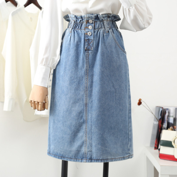 Uue mudeli kõrge vöökoha ja nööpidega naiste teksaseelik