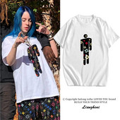 Модерна тениска с къс ръкав и овално деколте с апликация на Billie Еilish