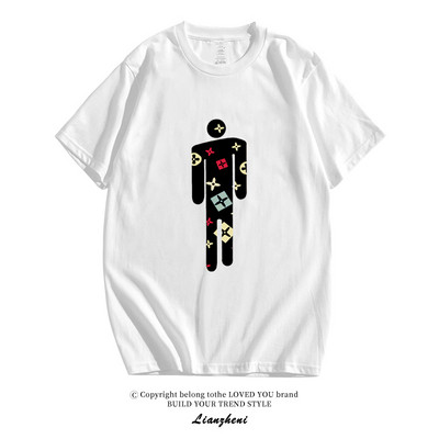 Модерна тениска с къс ръкав и овално деколте с апликация на Billie Еilish