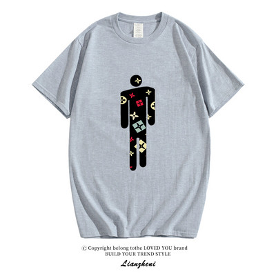 Модерна тениска с къс ръкав и овално деколте с апликация на Billie Еilish