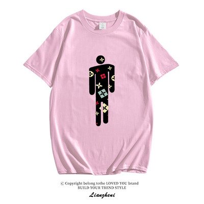 Модерна тениска с къс ръкав и овално деколте с апликация на Billie Еilish