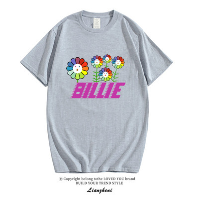 Модерна тениска с къс ръкав и овално деколте с апликация на Billie Еilish